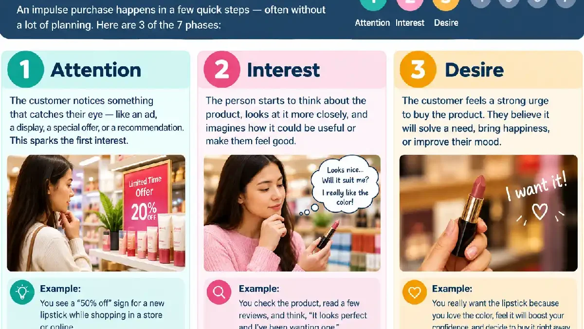 Explain Three of the Seven Phases of the Impulse Purchase Cycle (U.S. Perspective)